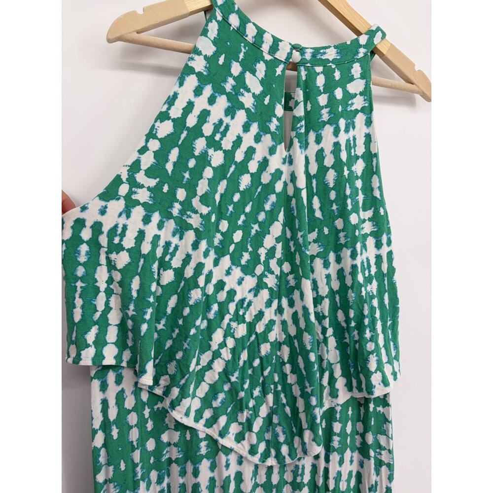 Chico’s Size XL Green White Abstract Tie Dye Halter Neck Layered Maxi Dress - Picture 5 of 9